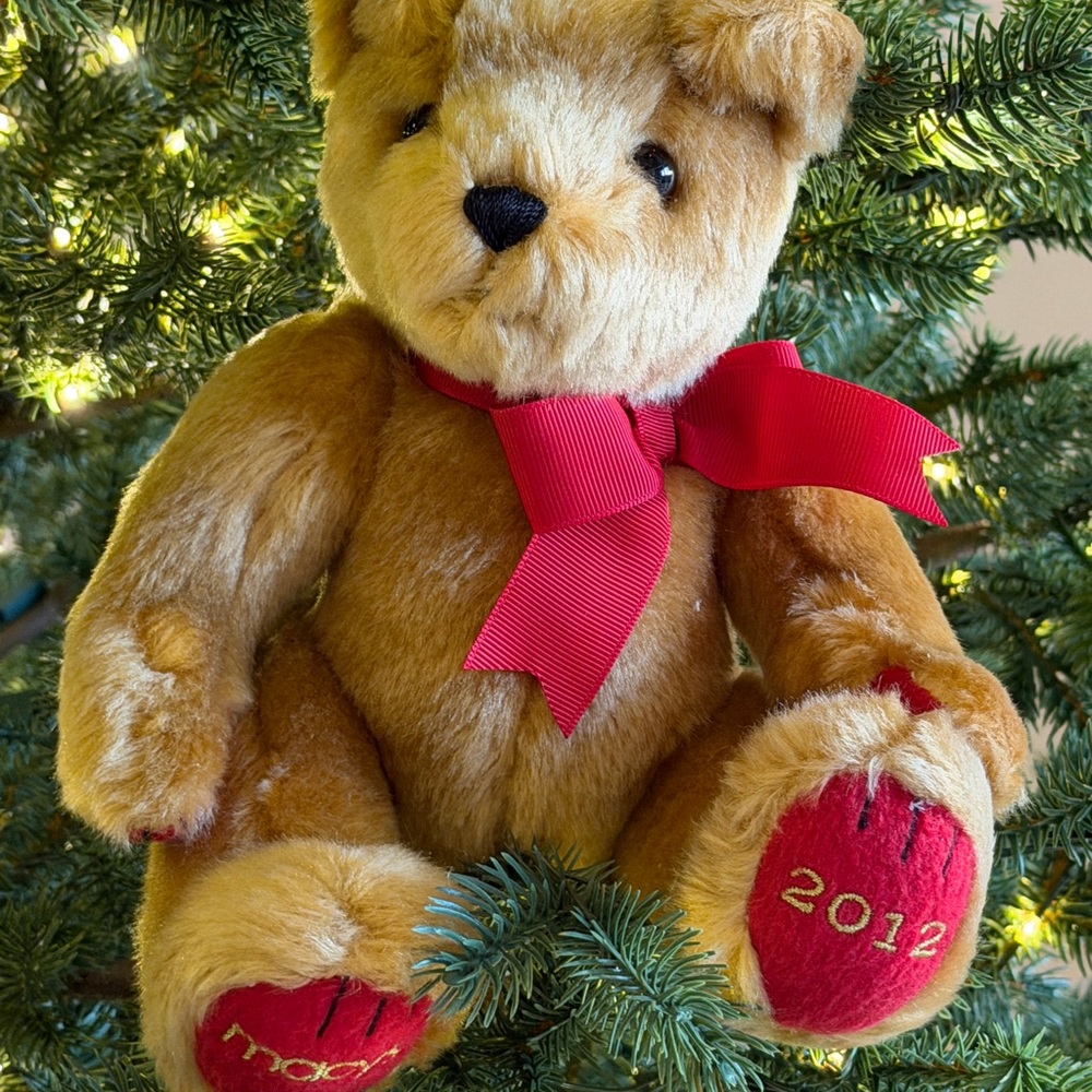 Macy's Christmas Plush Bear with Red Bow Collectible 2012 Ornament